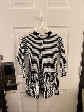 Vintage B&W Kids Exchange Striped Long Sleeve Dress - Size Medium (10/12)